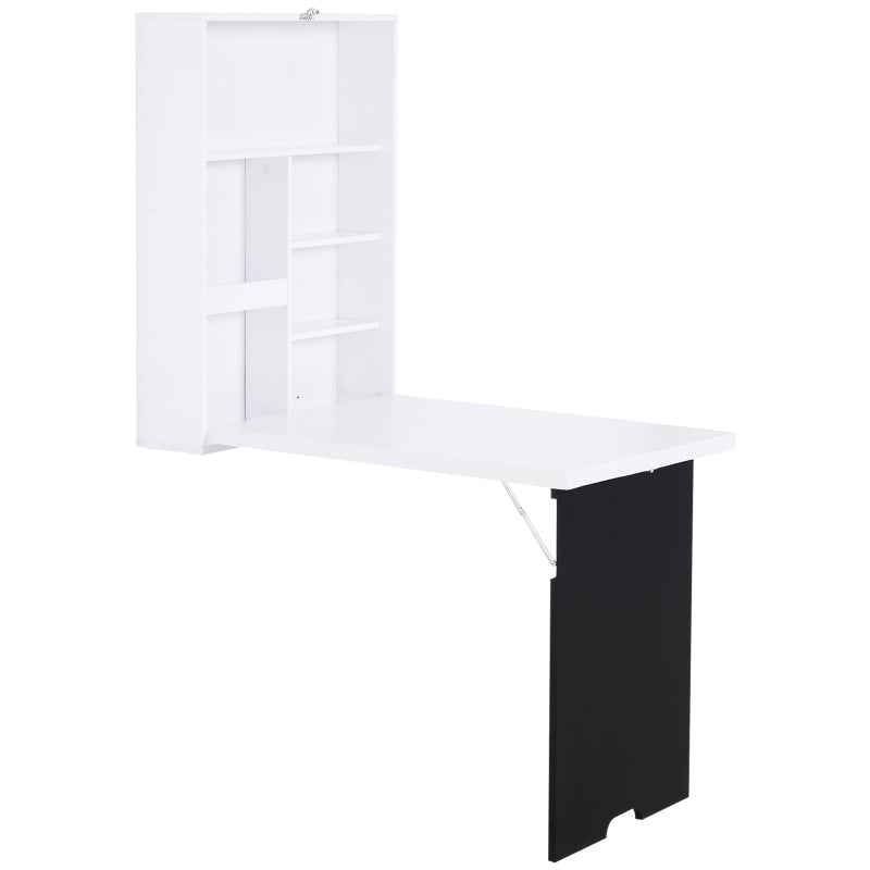 Homcom Folding Wall-Mounted Drop-Leaf Table with Chalkboard MDF,Shelf White 1 Pcs