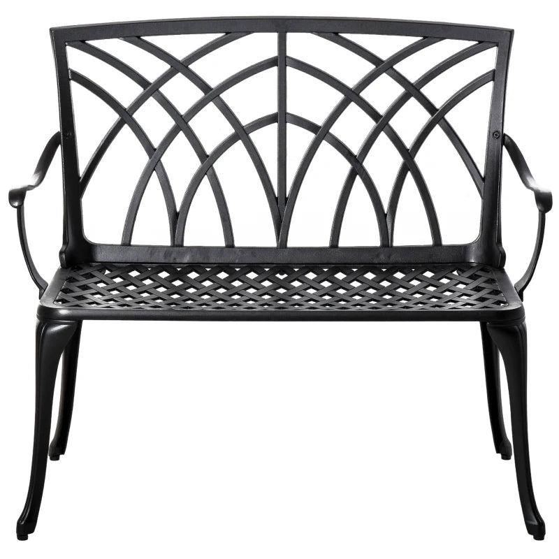 Outsunny Ergonomic 2-Seater Cast Aluminium Garden Bench Loveseat Armrest, 1 Pcs