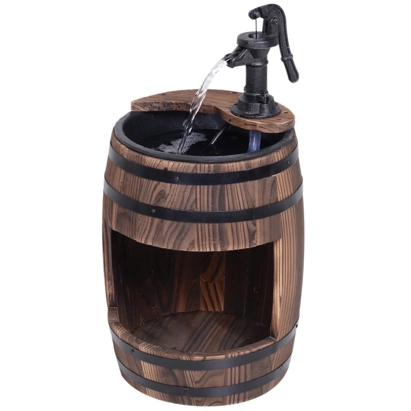 Outsunny Wood Barrel Fountain Retro Water Pump Feature Flower Planter, 3600 RPM