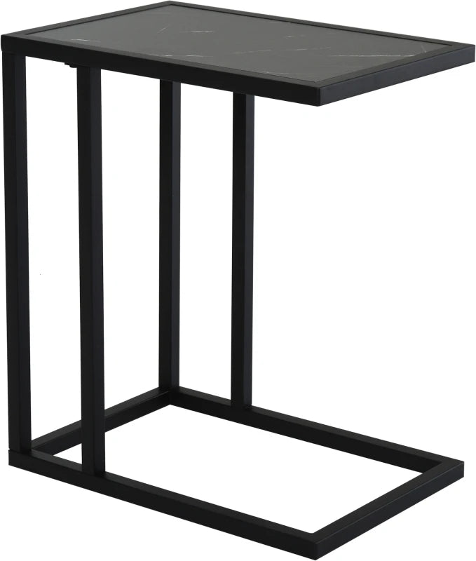 New C-Shape Side Table Marble-Effect Top Metal Frame Space-Saving Furniture