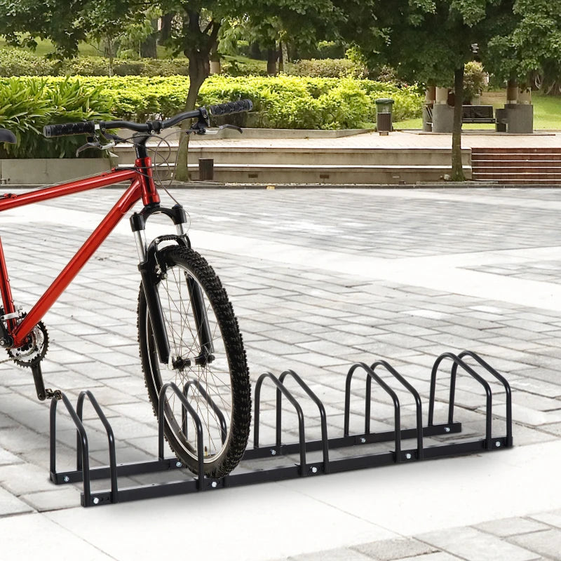 HOMCOM Heavy Duty 5-Bike Parking Rack | Locking Stand Floor | Black Wall Mount