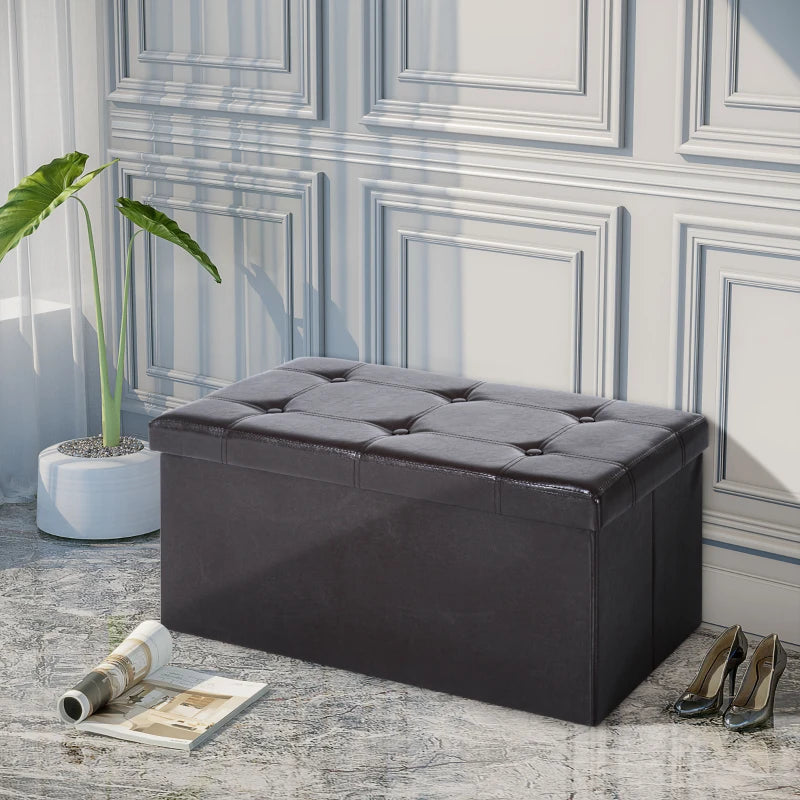 Folding Faux Leather Storage Cube Box Ottoman Bench Seat Brown 76Lx38Wx38H (cm)