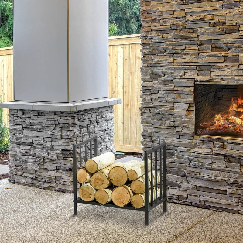 OutSunny Firewood Log Fireplace Wood Storage Rack with 2 Handles Indoor & Outdoor