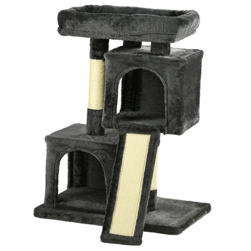 Pawhut Cat Rest & Play Multiactivity Tree w/ 2 House Perch Scratching Post Black