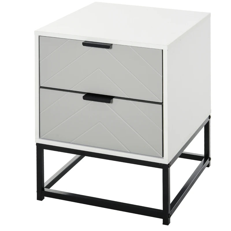HOMCOM Bedside Cabinet w/ 2 Drawer Storage Unit, Bedroom Table, Metal Base-White