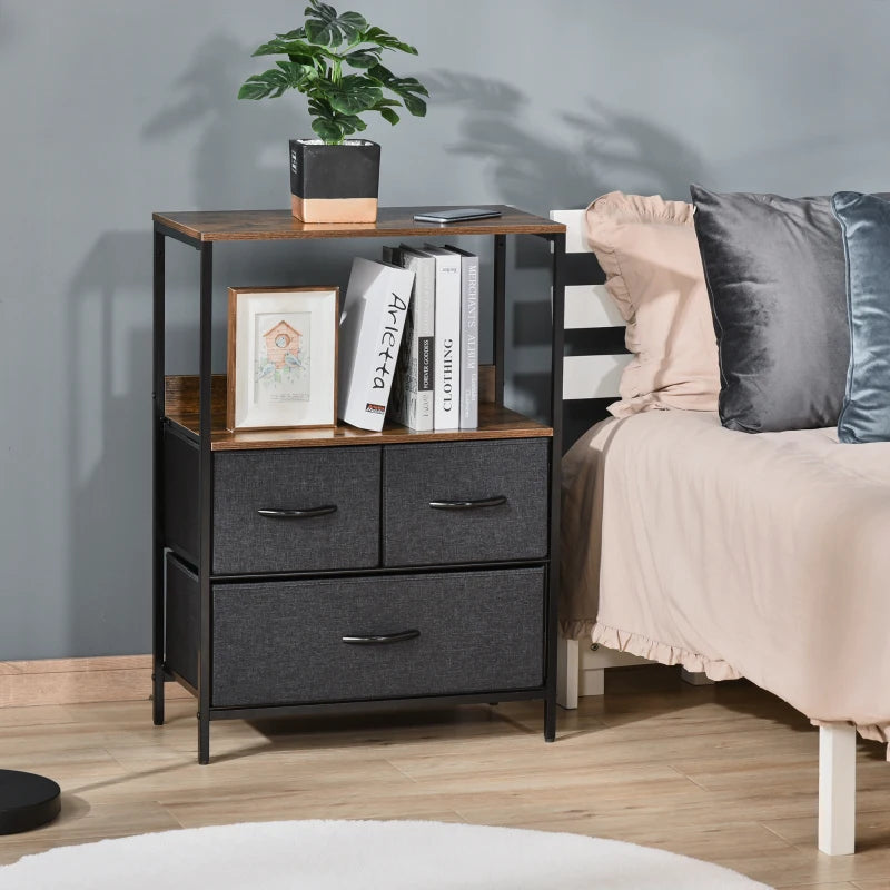 HOMCOM 3 Drawer Storage Chest Unit Home Cabinet w/ Shelves Home Furniture, Black