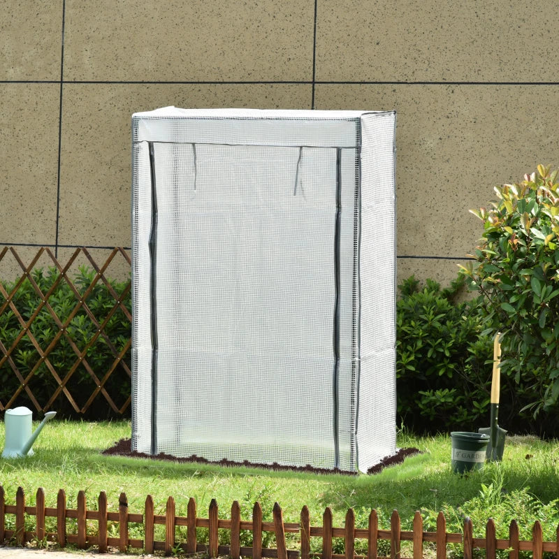 Outsunny Winded Greenhouse w/ Zipper Roll-up Door Outdoor | White 100x50x150 cm