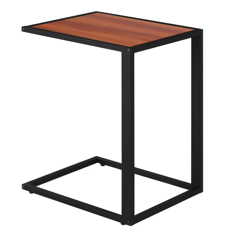 Homcom C-Shaped Sofa Side Table Wooden Modern Coffee w/ Black Metal Base-Walnut