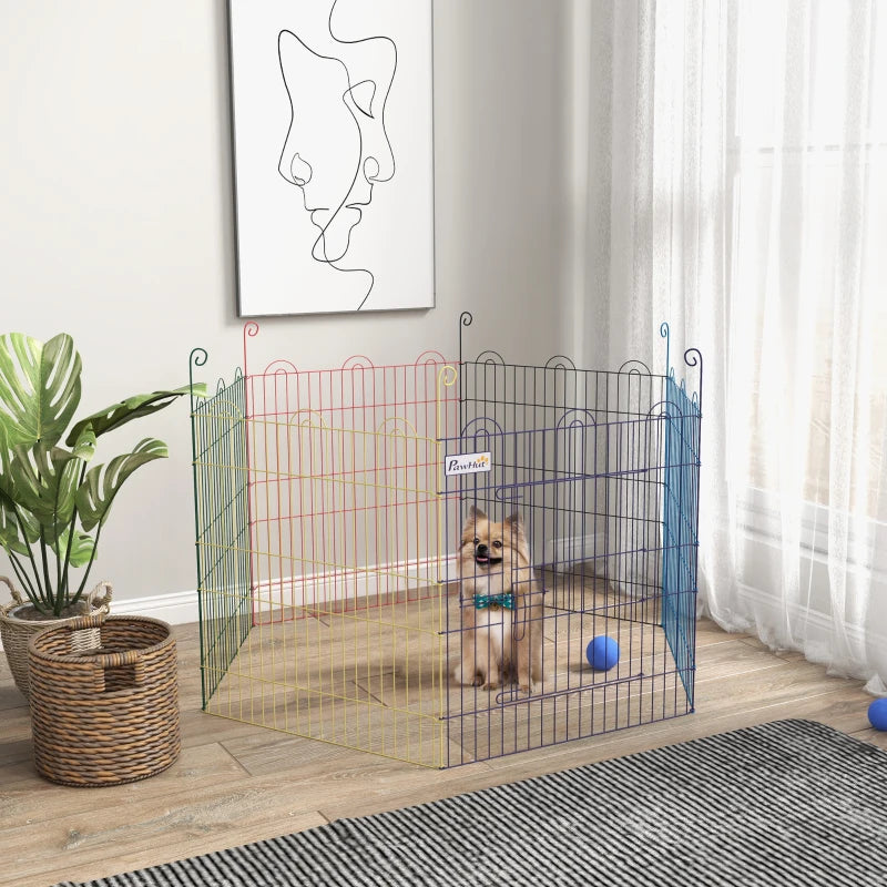 PawHut Powder coated 6 Panel Playpen Dog Puppy Crate Kennel w/ Door, Multicolor