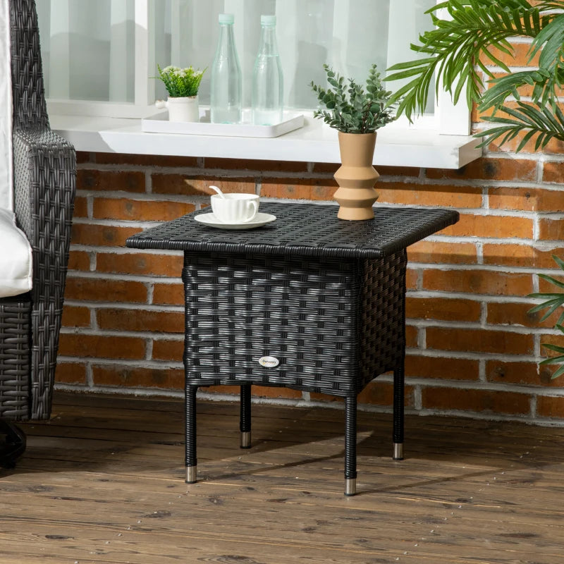 PE Outsunny Rattan Furniture Outdoor Coffee Table , Side Table for Patio , Black