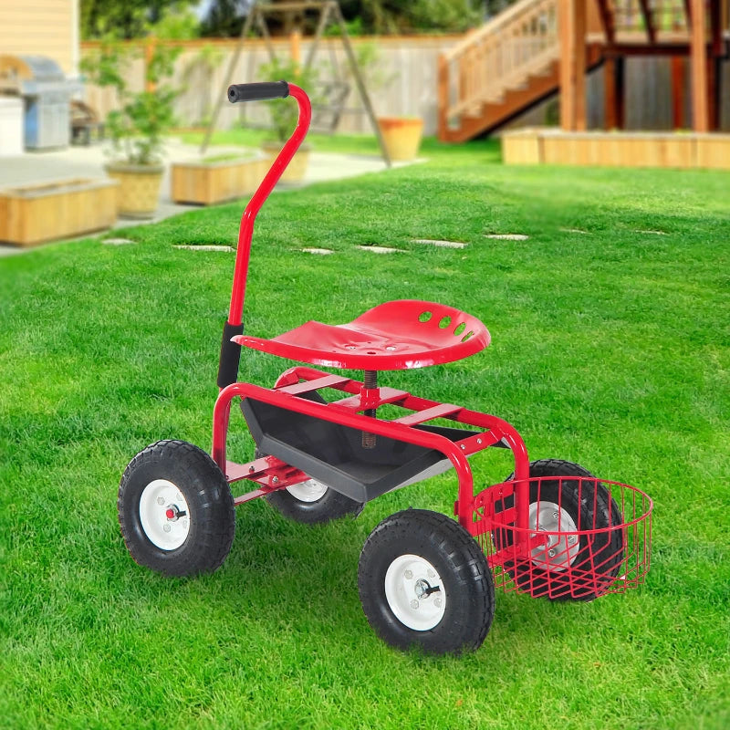 Heavy Duty Rolling Garden , Gardening Cart Planting | Tool Basket & Swivel Seat