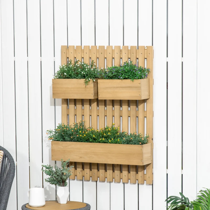 Outsunny Moveable Wooden Garden Planters with Trellis Wall-mounted Raised Bed