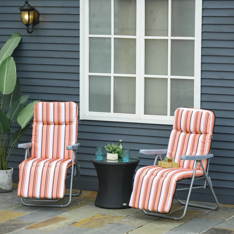Outsunny Set of 2 Garden Outdoor Cushioned Seat Foldable Recliner Orange&White