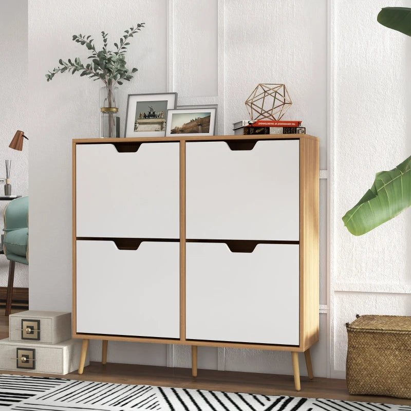 HOMCOM Narrow Shoe Storage Cabinet w/4 Flip Drawers for 16 Pairs of Shoes, White