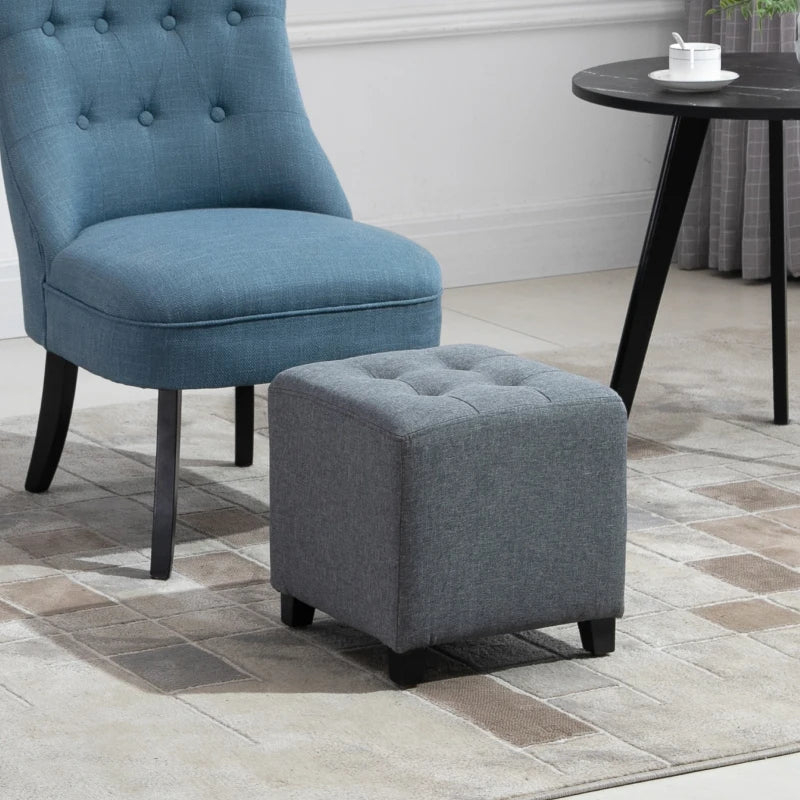 Homcom Linen-Look Square Retro Design Footstool Button Tufts Wood Frame Padding