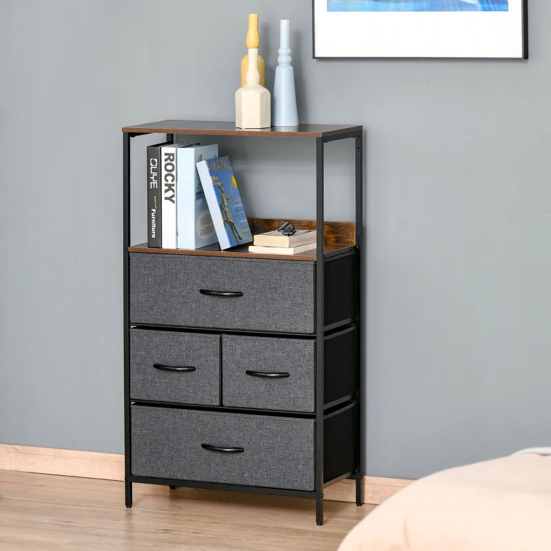 HOMCOM 4 Drawer Storage Chest Unit Home Cabinet w/ Shelves Home Furniture, Black