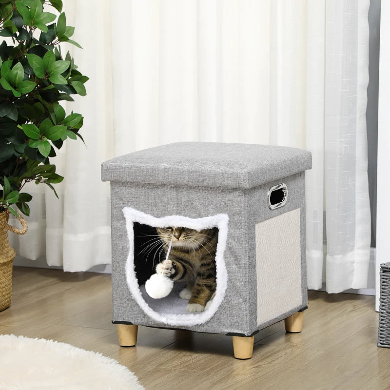 PawHut 2 in 1 Cat Bed Ottoman w/ Removable Cushion, Scratching Pad Multipurpose