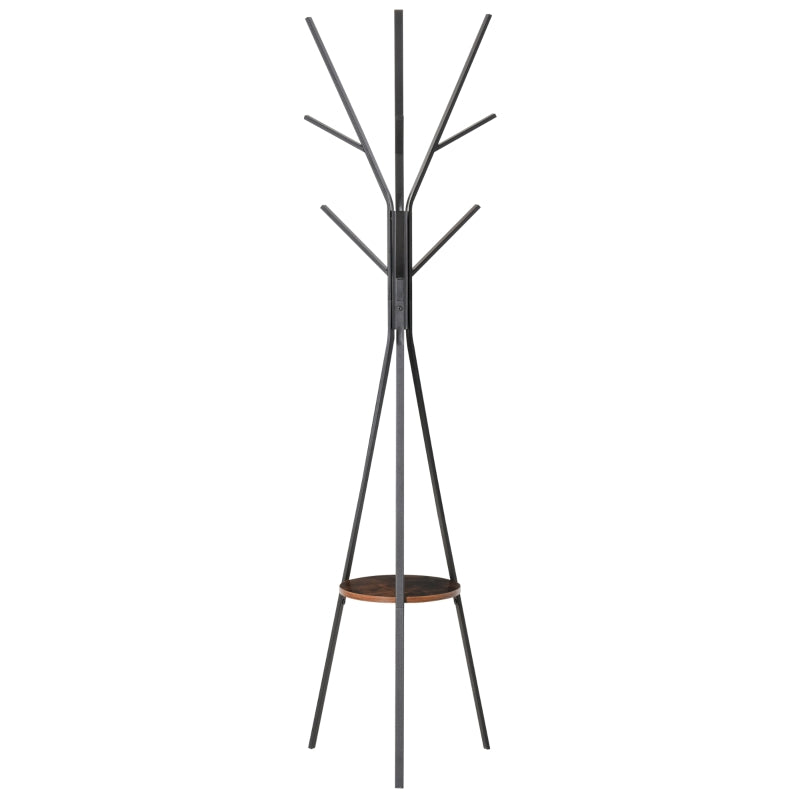Multipurpose 180cm Free Standing Coat Rack Metal Shelf Stand Hat Hanger | Brown