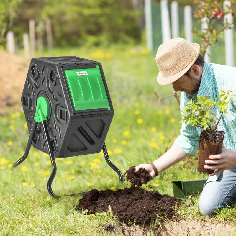 Outsunny Portable 65L Garden Compost Bin,Barrel Rotating Composter w/ Steel Legs