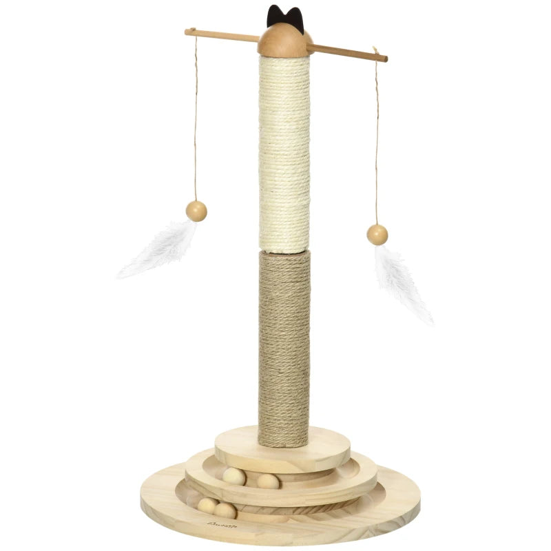 56cm Cat Tree w/ Turntable Toy Ball, Jute & Sisal Scratching Post Pawhut, 1 Pcs