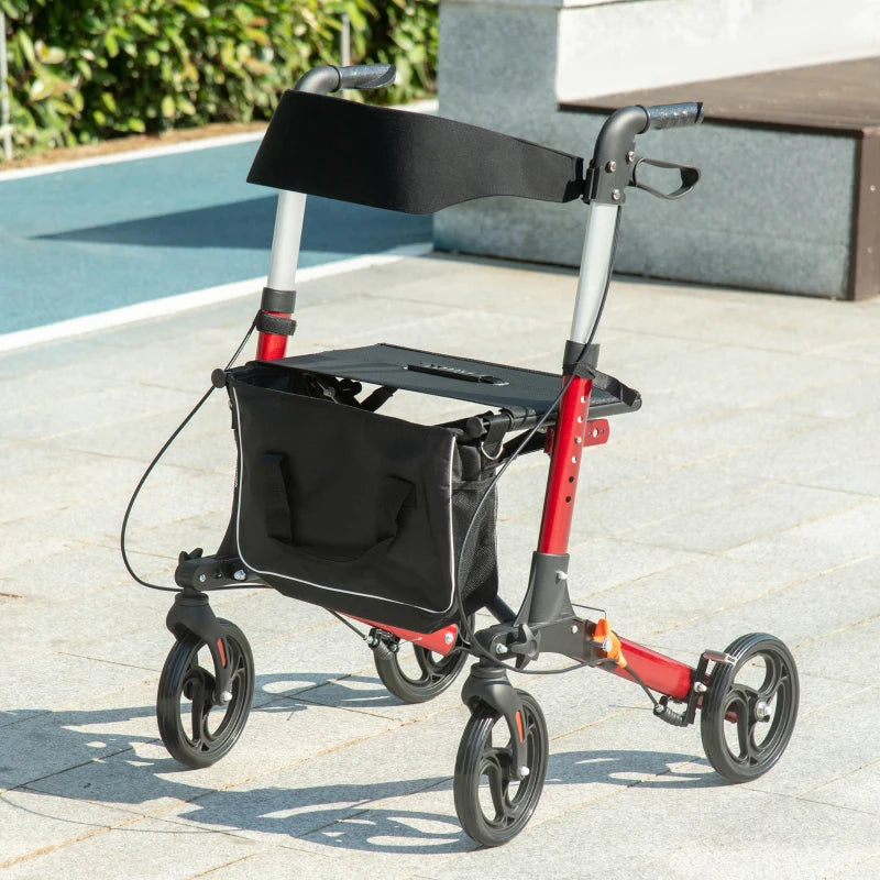 HOMCOM Adjustable Folding Rollator Walker w/ Seat Storage Pocket for Seniors