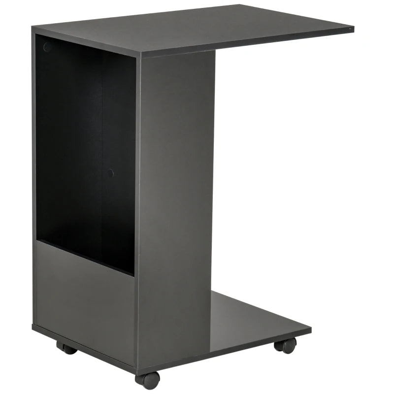 C-Shaped Sofa Side Table for Laptop Coffee w/ Storage and Casters, Homcom Black