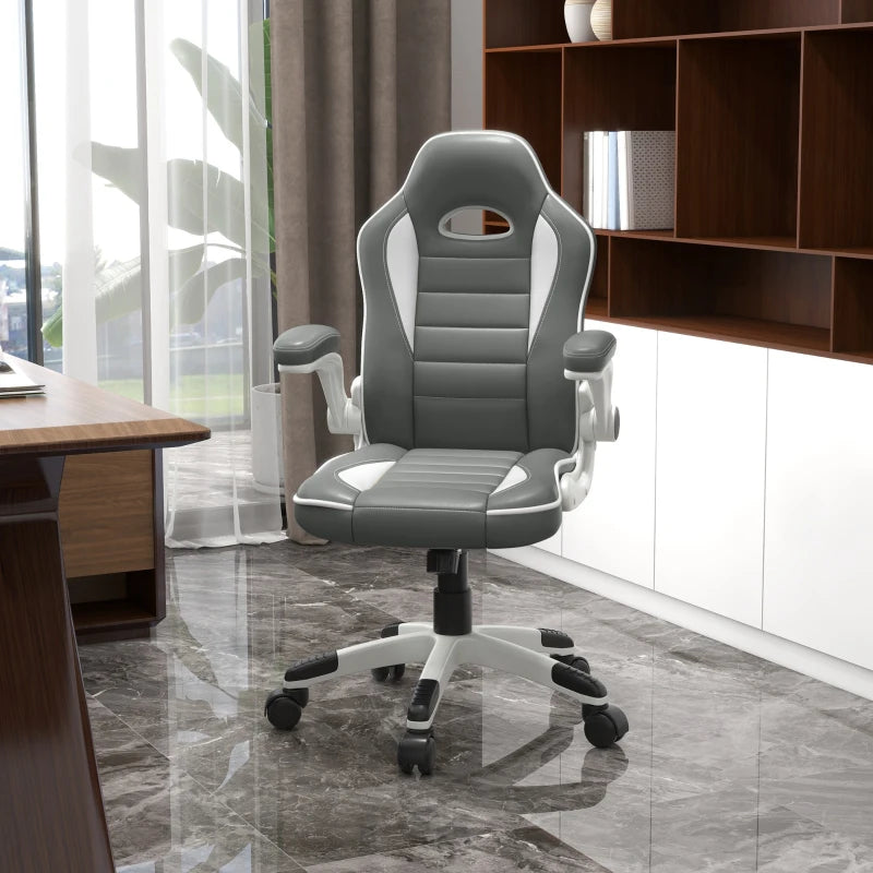 Vinsetto Height Adjustable Swivel Gaming Chair, Flip Up Armrests, PU Leather Grey
