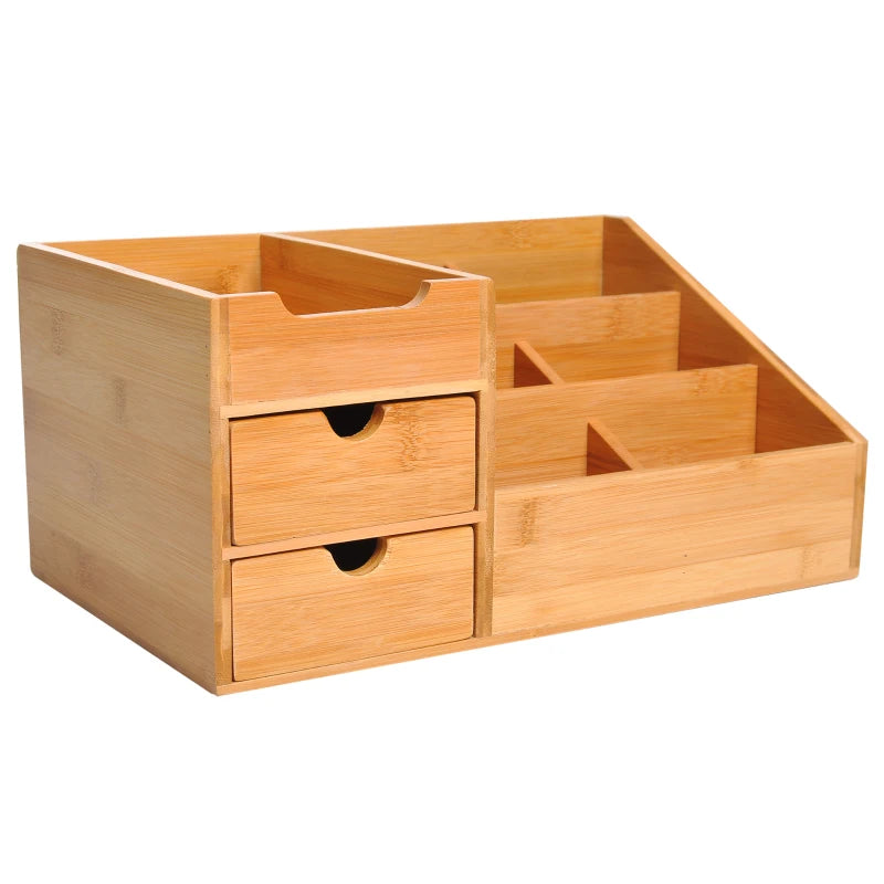 HomCom Elegant Desktop Organiser Home Office 2 x 7 Compartments, Bamboo Wood