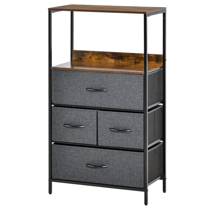 HOMCOM 4 Drawer Storage Chest Unit Home Cabinet w/ Shelves Home Furniture, Black