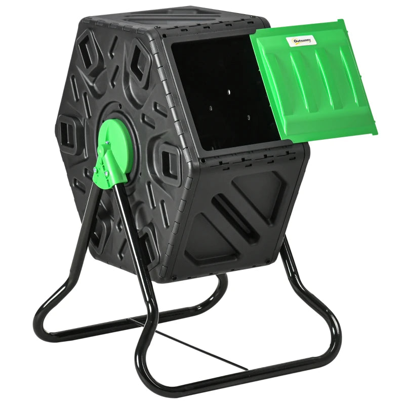 Outsunny Portable 65L Garden Compost Bin,Barrel Rotating Composter w/ Steel Legs