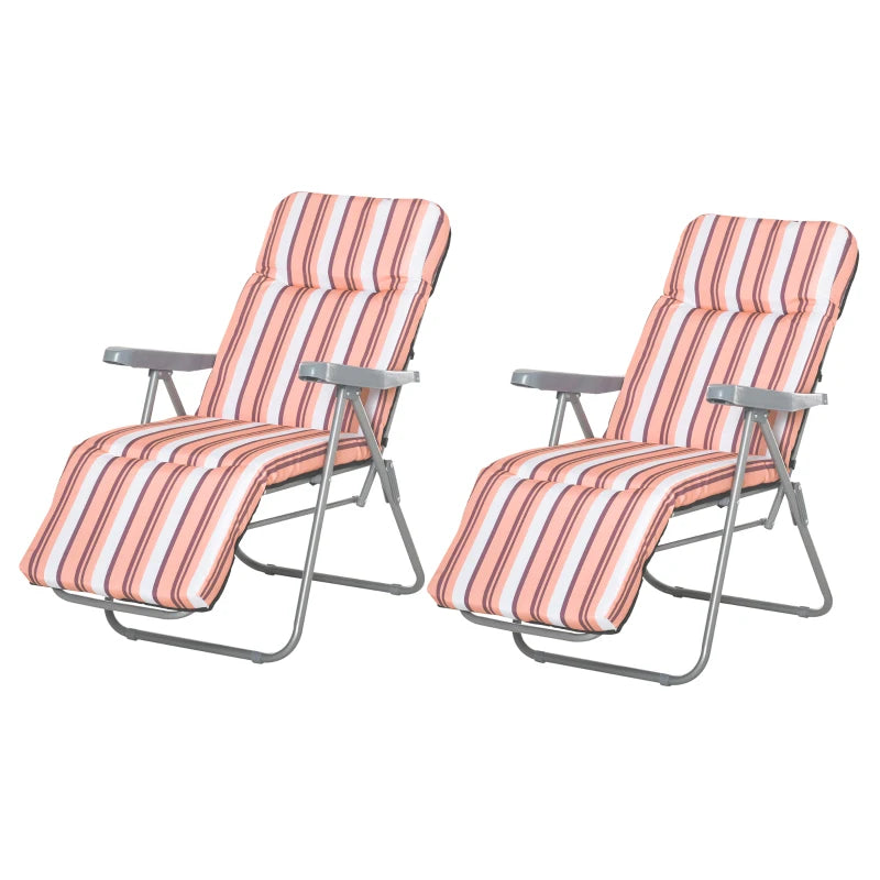 Outsunny Set of 2 Garden Outdoor Cushioned Seat Foldable Recliner Orange&White