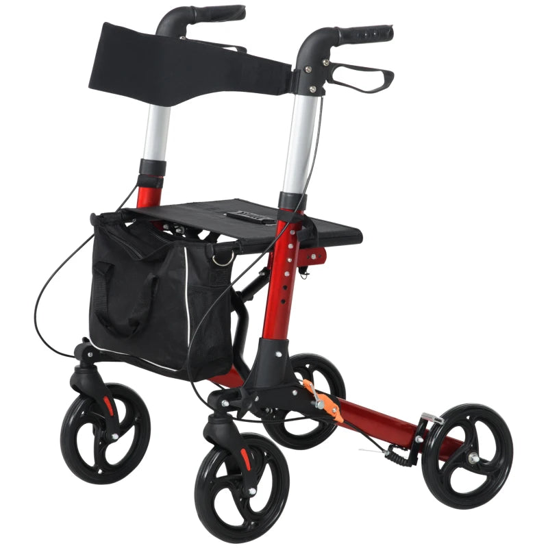 HOMCOM Adjustable Folding Rollator Walker w/ Seat Storage Pocket for Seniors