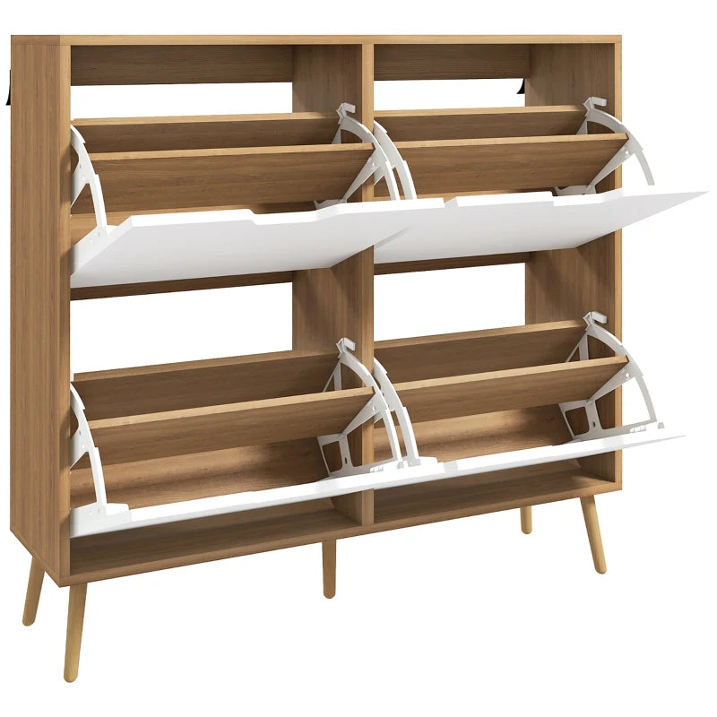 HOMCOM Narrow Shoe Storage Cabinet w/4 Flip Drawers for 16 Pairs of Shoes, White