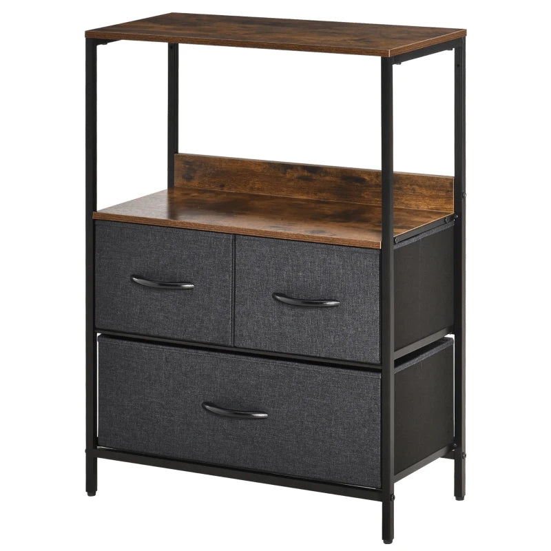 HOMCOM 3 Drawer Storage Chest Unit Home Cabinet w/ Shelves Home Furniture, Black