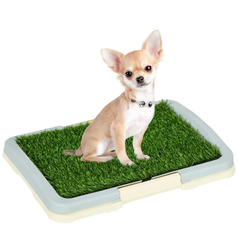 PawHut 3-Layer Dog Toilet Indoor w/ Artificial Grass Mat, Grid Panel, Tray,1 Pcs