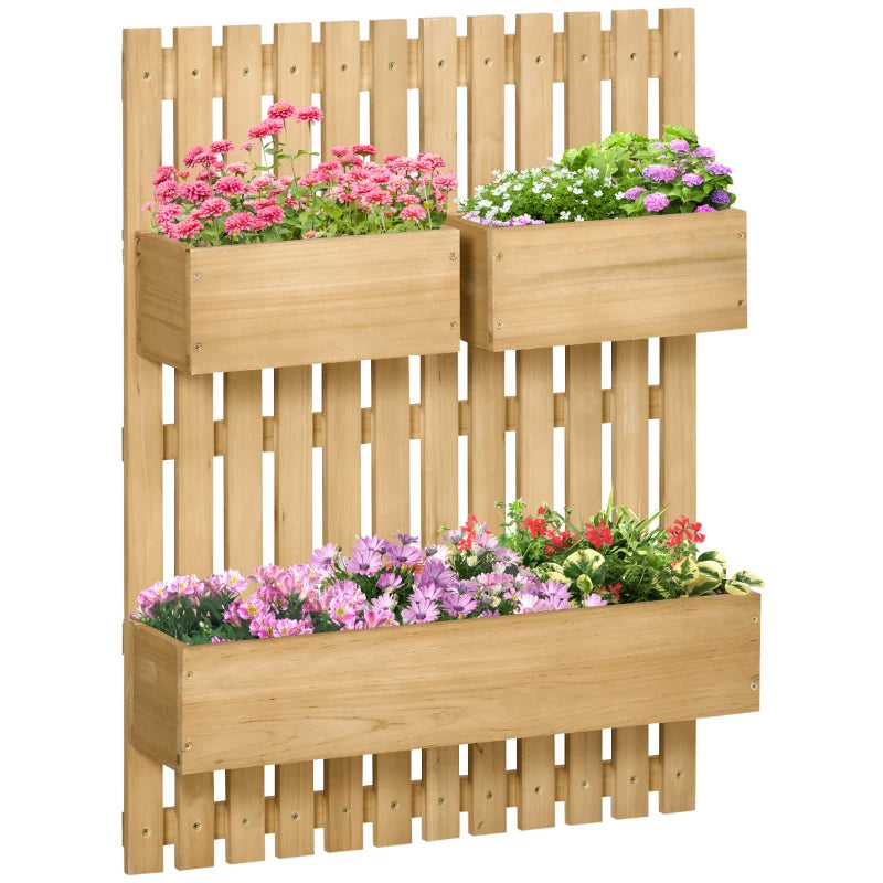 Outsunny Moveable Wooden Garden Planters with Trellis Wall-mounted Raised Bed