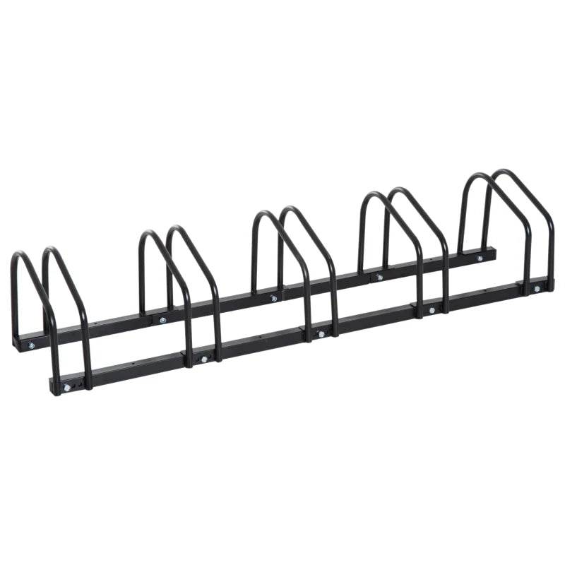 HOMCOM Heavy Duty 5-Bike Parking Rack | Locking Stand Floor | Black Wall Mount