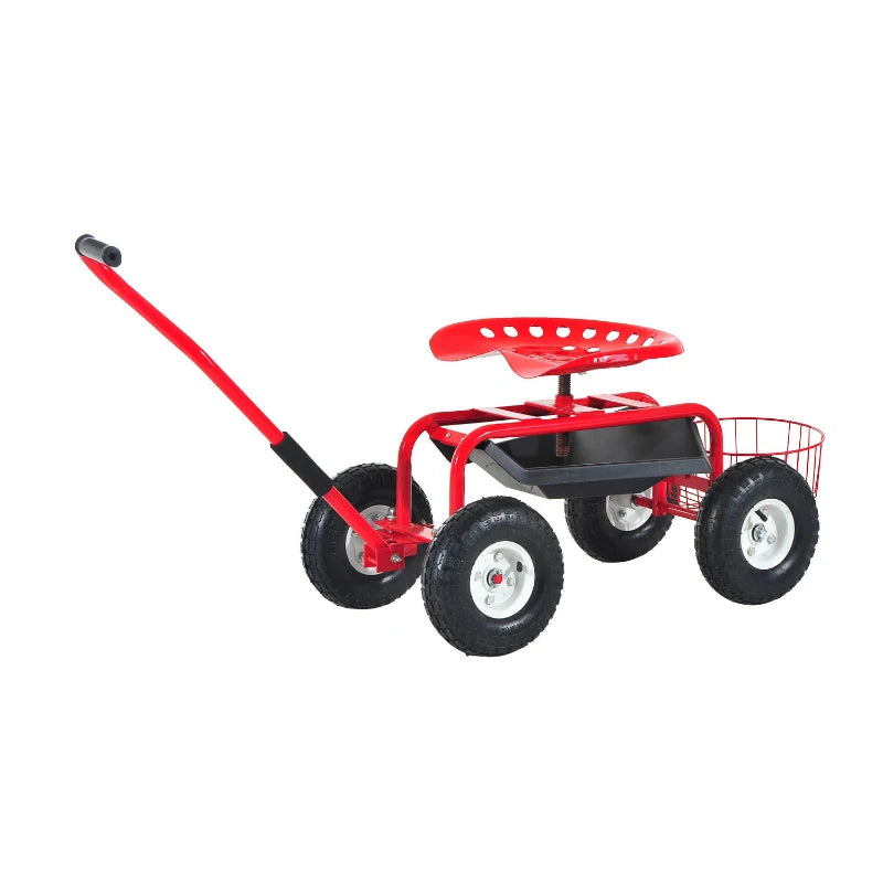 Heavy Duty Rolling Garden , Gardening Cart Planting | Tool Basket & Swivel Seat