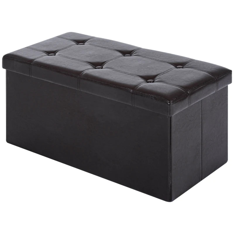 Folding Faux Leather Storage Cube Box Ottoman Bench Seat Brown 76Lx38Wx38H (cm)