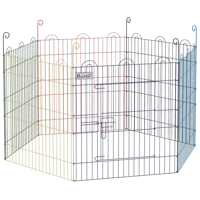 PawHut Powder coated 6 Panel Playpen Dog Puppy Crate Kennel w/ Door, Multicolor