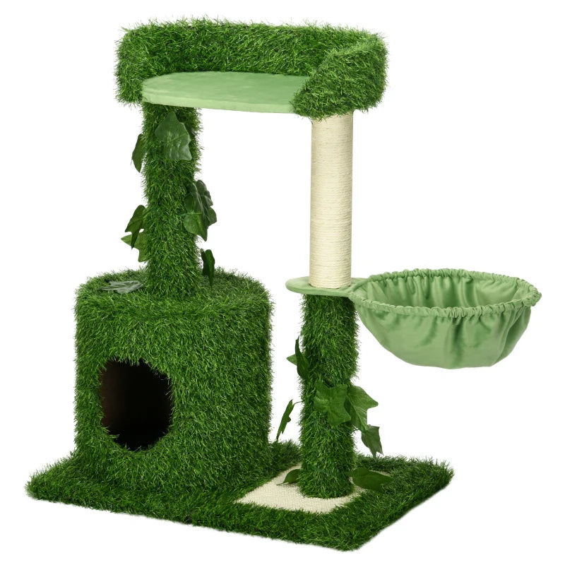 PawHut Cat Tree for Indoor Cats w/ Green Leaves, Scratching Posts 77Hx60Wx40D cm