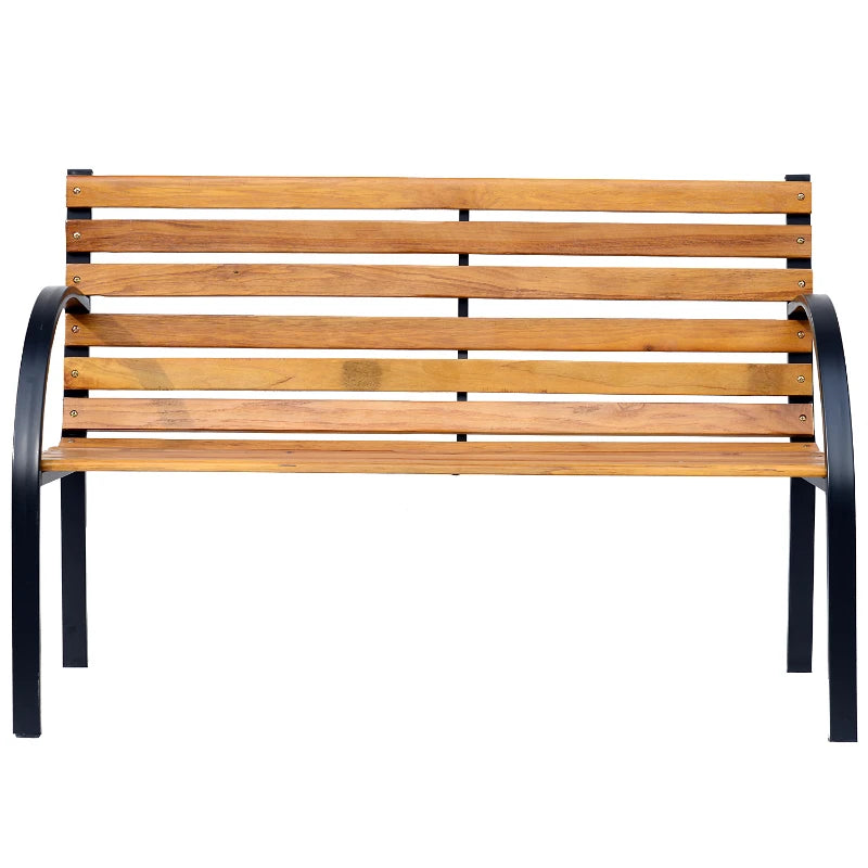 OutSunny 2 Person Garden Bench, 122Lx60Wx80Hcm | Steel Frame/Wood Backrest Chair