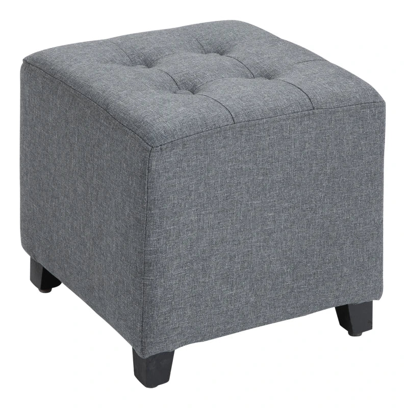 Homcom Linen-Look Square Retro Design Footstool Button Tufts Wood Frame Padding