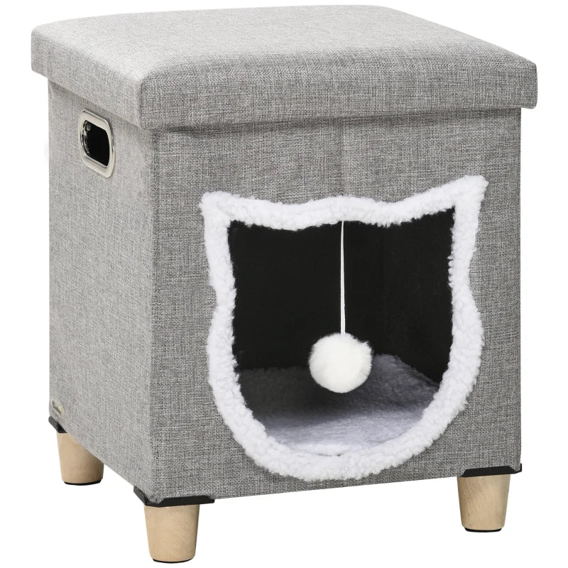 PawHut 2 in 1 Cat Bed Ottoman w/ Removable Cushion, Scratching Pad Multipurpose