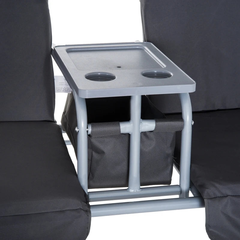 Outsunny Steel Frame 2-Seater Swing Chair with Table & Cup Storage Holder Grey