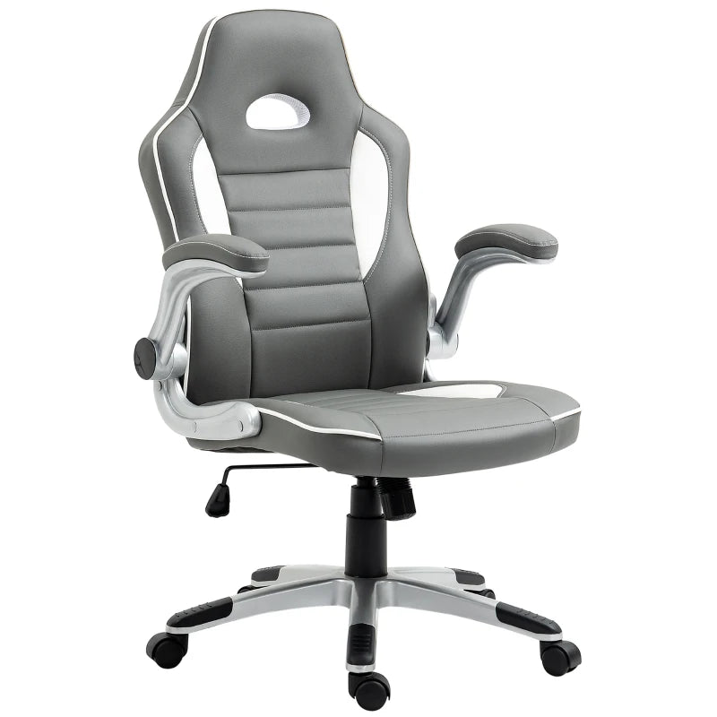 Vinsetto Height Adjustable Swivel Gaming Chair, Flip Up Armrests, PU Leather Grey