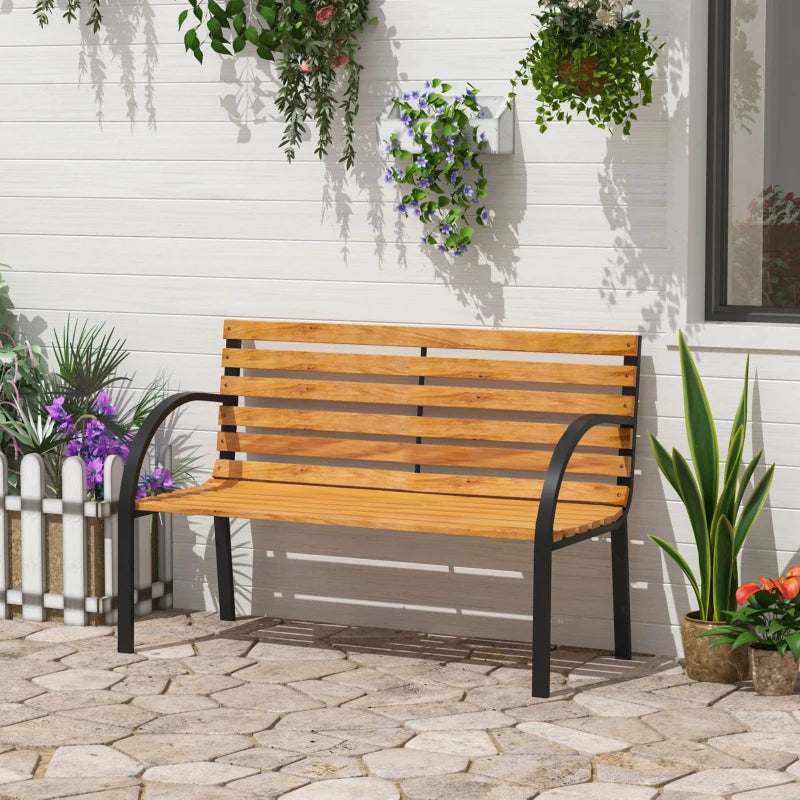 OutSunny 2 Person Garden Bench, 122Lx60Wx80Hcm | Steel Frame/Wood Backrest Chair