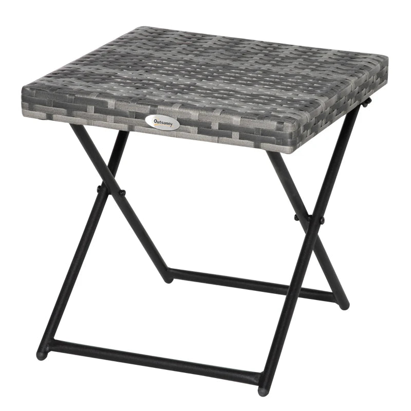 Outsunny Folding Rattan Square Coffee Table Bistro Balcony Garden Steel Frame