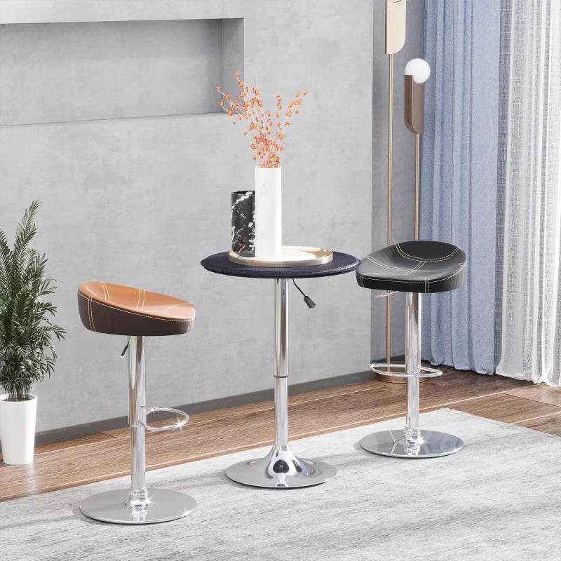 HOMCOM Adjustable Round Bistro Bar Table w/ PVC Leather Steel Base | Desk, Black