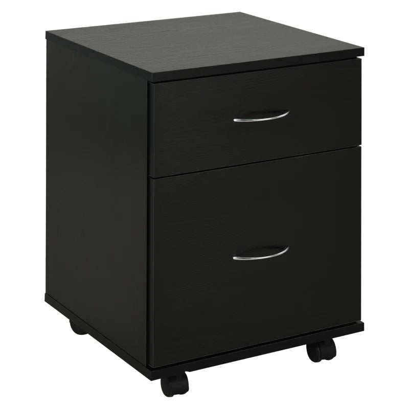 Homcom Pedestal 2-Drawer Office File Cabinet, Rolling  Wooden Storage Black 1 Pcs
